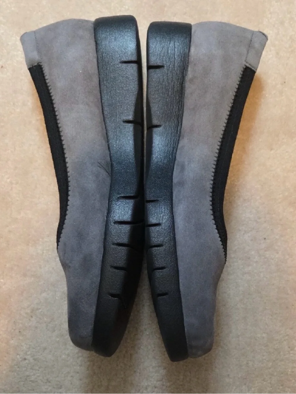Clarks Gray Suede Slip-On Ballet Flats with Black Trim